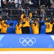GANGNEUNG, SOUTH KOREA - FEBRUARY 25: Team Germany celebrates after a third period goal on Team Olympic Athletes from Russia during gold medal round action at the PyeongChang 2018 Olympic Winter Games. (Photo by Matt Zambonin/HHOF-IIHF Images)

